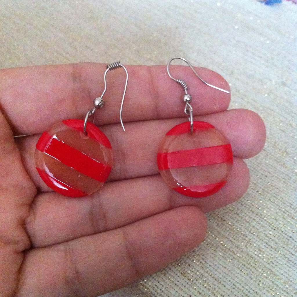 Red striped translucent polymer clay earrings, Red striped …